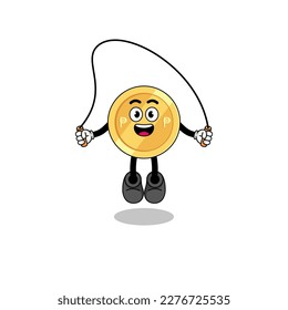 philippine peso mascot cartoon is playing skipping rope , character design