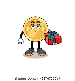 philippine peso mascot illustration giving a gift , character design