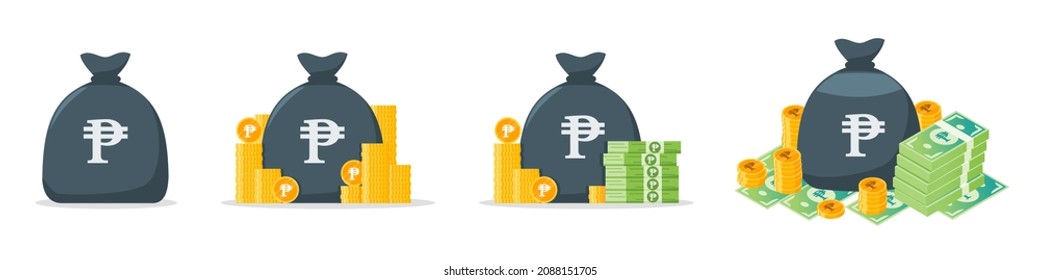 Philippine Peso Money Bag Icon Set