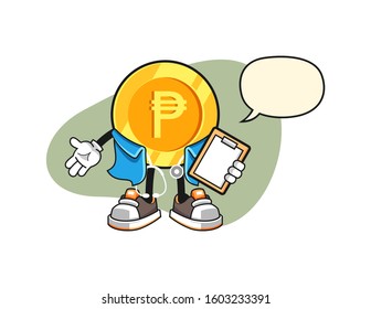 Philippine peso nurse with speech bubble cartoon. Mascot Character vector.