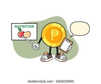 Philippine peso nutritionist with speech bubble cartoon. Mascot Character vector.