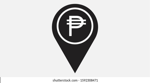 Philippine Peso pointer icon. Philippine Peso with location icon. Philippine Peso map marker. Philippine Peso exchange map marker filled vector icon