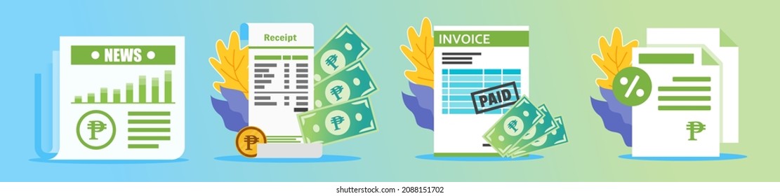 Philippine Peso Receipt and Documents Illustration