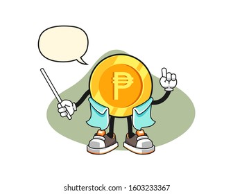 Philippine peso scientist professor with speech bubble cartoon. Mascot Character vector.