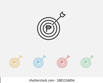 Philippine Peso in the target icon. Vector illustration icon. Simple icon. Investment target icon. Set of colorful flat design icons 