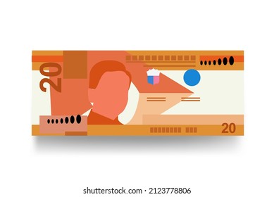 Philippine Peso Vector Illustration. Philippines money set bundle banknotes. Paper money 20 PHP. Flat style. Isolated on white background. Simple minimal design.