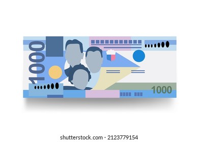 Philippine Peso Vector Illustration. Philippines money set bundle banknotes. Paper money 1000 PHP. Flat style. Isolated on white background. Simple minimal design.