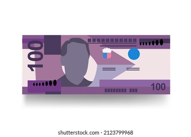 Philippine Peso Vector Illustration. Philippines money set bundle banknotes. Paper money 100 PHP. Flat style. Isolated on white background. Simple minimal design.