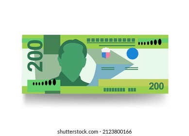 Philippine Peso Vector Illustration. Philippines money set bundle banknotes. Paper money 200 PHP. Flat style. Isolated on white background. Simple minimal design.