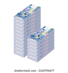 Philippine Peso Vector Illustration. Philippines money set bundle banknotes. Paper money 1000 PHP. Flat style. Isolated on white background. Simple minimal design.