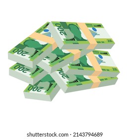 Philippine Peso Vector Illustration. Philippines money set bundle banknotes. Paper money 200 PHP. Flat style. Isolated on white background. Simple minimal design.