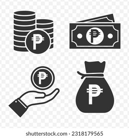 Philippine pesos icons set money icon vector image on transparent background (PNG).