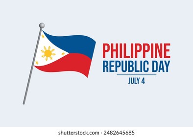 Philippine Republic Day poster vector illustration. Philippines flag on a pole icon isolated on gray background. Template for background, banner, card. July 4. Important day