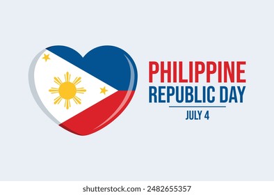 Vektorillustration zum Tag der Philippinischen Republik. Philippinen Flagge in Herzform Symbol isoliert auf grauem Hintergrund. Vorlage für Hintergrund, Banner, Karte. 4. Juli. Wichtiger Tag