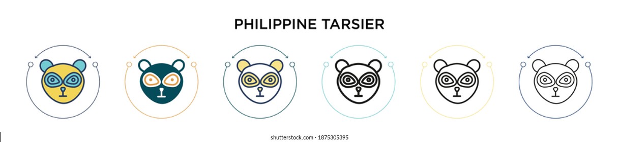 Philippine tarsier icon in filled, thin line, outline and stroke style. Vector illustration of two colored and black philippine tarsier vector icons designs can be used for mobile, ui, web