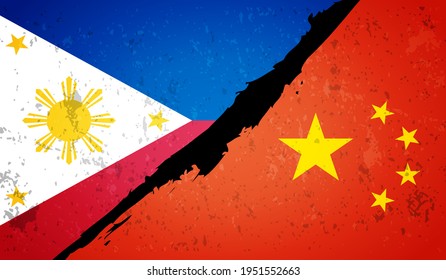 philippine vs china flags conflict vector background illustration