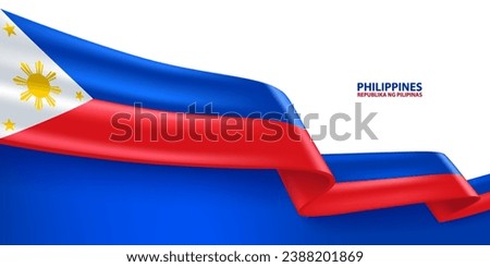 Philippines 3D ribbon flag. Bent waving 3D flag in colors of the Philippines national flag. National flag background design.