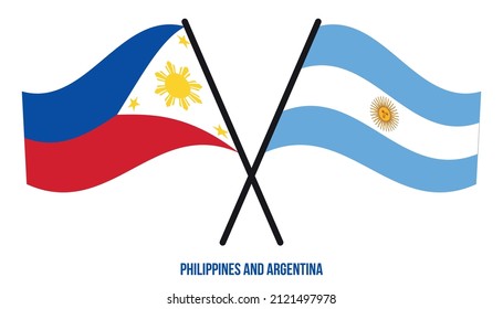 Philippines and Argentina Flags Crossed And Waving Flat Style. Official Proportion. Correct Colors.