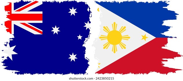 Philippines and Australia grunge flags connection, vector