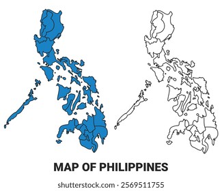 Philippines Blue detailed map border regions outline vector set