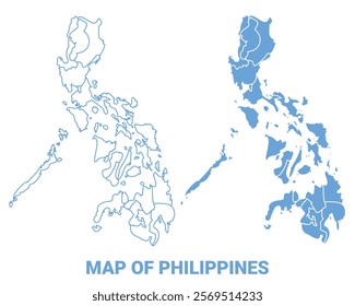 Philippines Blue map flat regions border outline vector illustration