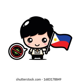 Philippines boy with flag against virus