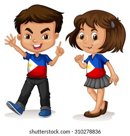 Philippines boy and girl greeting illustration