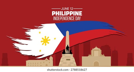 Philippines Brush Flag With Modern Cityscape Celebrating Independence Day vector poster