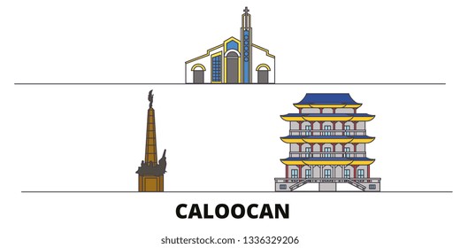 Philippines, Caloocan flat landmarks vector illustration. Philippines, Caloocan line city with famous travel sights, skyline, design. 