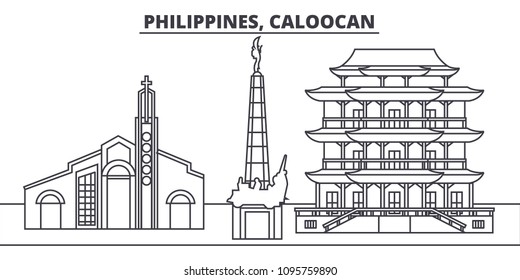 Philippines, Caloocan line skyline vector illustration. Philippines, Caloocan linear cityscape with famous landmarks, city sights, vector landscape. 