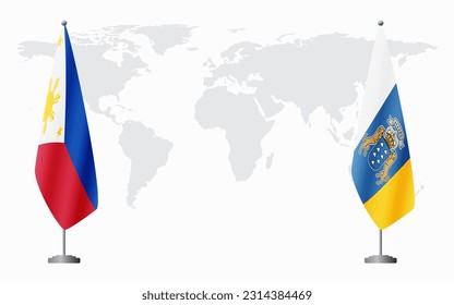 Philippines and Canary Islands flags for official meeting against background of world map.