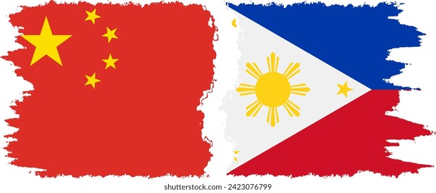 Conexión de banderas de grifo filipinas y chinas, vector