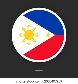 Philippines circle flag icon with white border on dark grey background. Philippines button flag isolated on barely dark background.