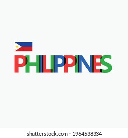 Philippines colorful typography with its vectorized national flag and overlapping letters. Southeast Asian country RGB typography.
