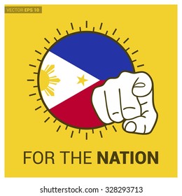 Philippines country flag in Circle and pointing finger at viewer typography Ready for the Nation. Vector Illustration