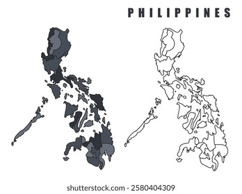 Philippines country map black flat outline vector illustration set