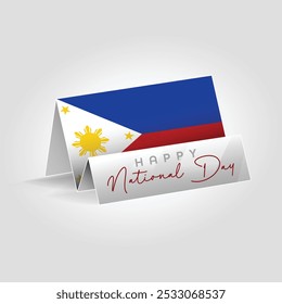 Philippines country paper flag standing on the ground. Happy national day flag design.