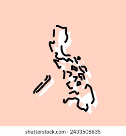 Philippines country simplified map. White silhouette with black broken contour on pink background. Simple vector icon