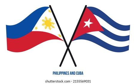 Philippines and Cuba Flags Crossed And Waving Flat Style. Official Proportion. Correct Colors.