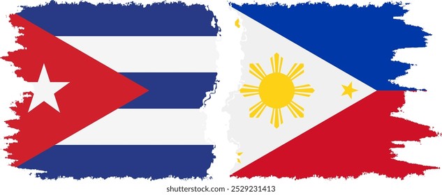 Conexión de banderas grunge de Filipinas y Cuba, Vector