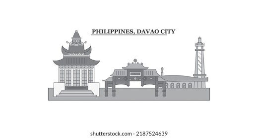 Philippines, Davao City city skyline isolated vector illustration, icons