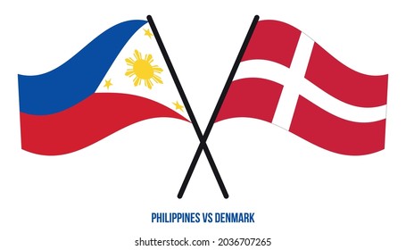 Philippines and Denmark Flags Crossed And Waving Flat Style. Official Proportion. Correct Colors.