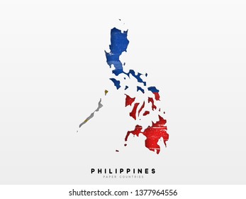 Philippines detailed map with flag of country. Painted in watercolor paint colors in the national flag.