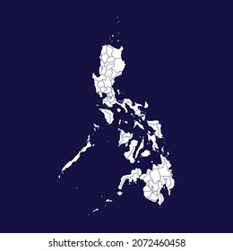 philippines detailed white map isolated on dark blue background 
