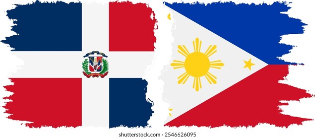 Philippines and Dominican Republic grunge flags connection, vector