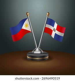 Philippines and Dominican Republic table flags relation  with gradient backgrund. Vector Illustration