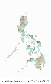 Philippines dotted map. Digital style map of the country on white background. Philippines shape with square dots. Colored dots style. Small size squares. Artistic vector illustration.