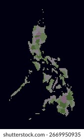 Philippinen gepunktete Karte. Digitale Landkarte auf dunklem Hintergrund. Philippinen Form mit Kreispunkten. Farbige Punkte. Kleine Kreise. Kreative Vektorgrafik.