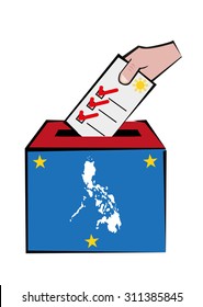 Philippines Election Concept with Map and Voters Hand on Ballot Box. Editable Clip Art.