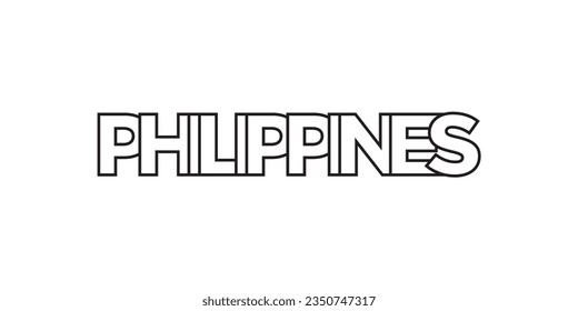 Philippines emblem for print and web. Design features geometric style, vector illustration with bold typography in modern font. Graphic slogan lettering isolated on white background.
